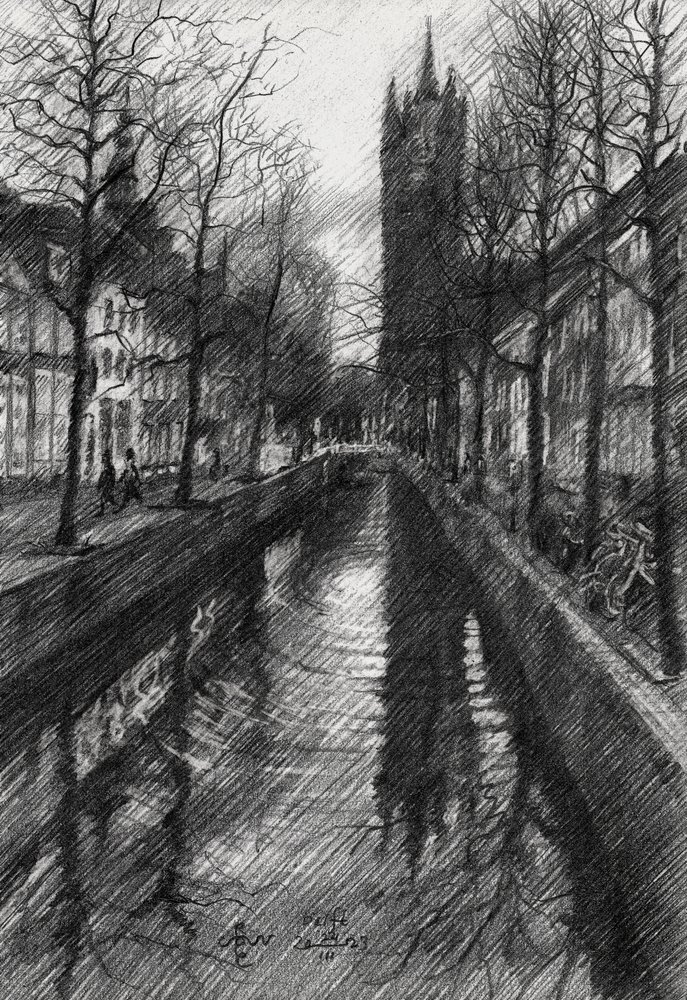 Winter City Canal Sketch by Corné Akkers