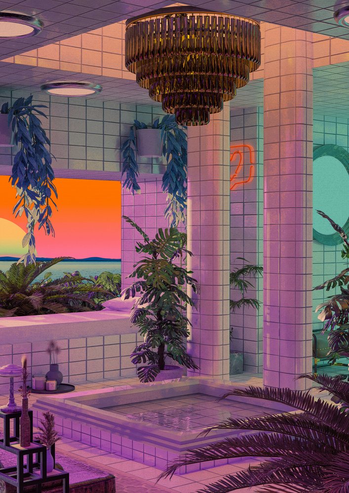 Vaporwave Sunset Pool by CosmoZach