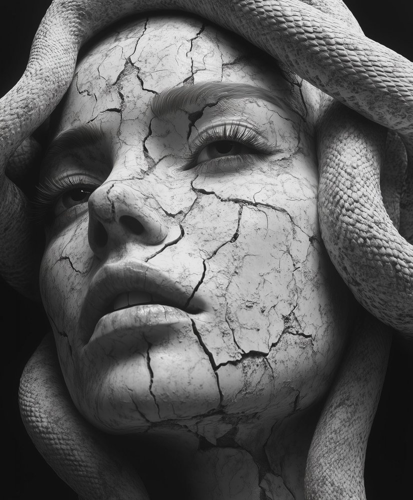 Cracked Medusa Sculpture by David Drake