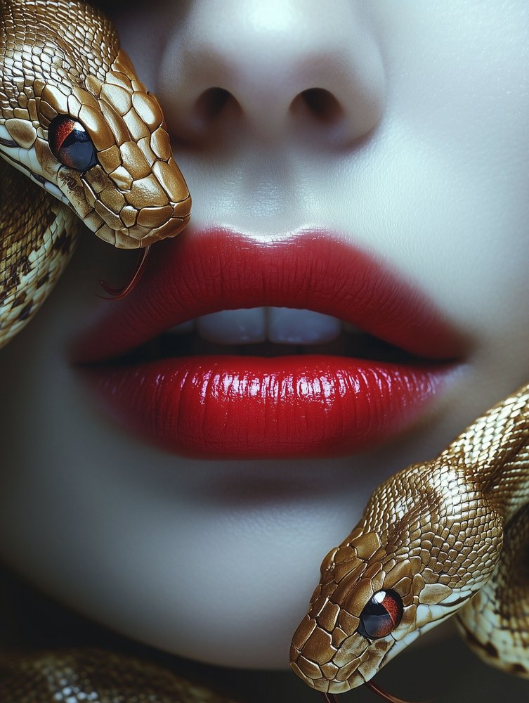 Seductive Lips Golden Snakes by David Drake