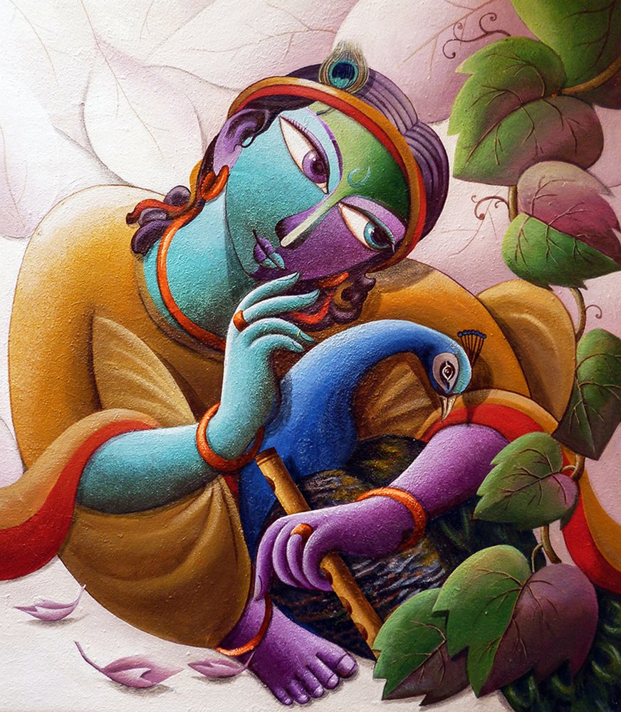Lord Krishna With Peacock by Dhananjoy Mukherjee