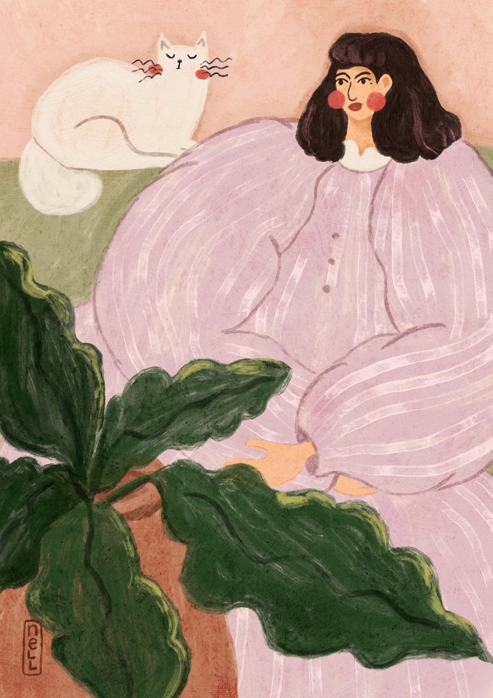 Cozy Woman With Cat by Dirkie Nell