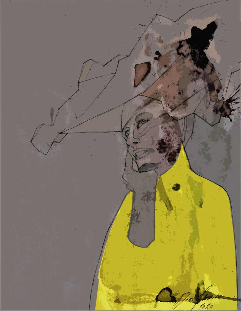 Abstract Yellow Portrait by Doris Schmitz
