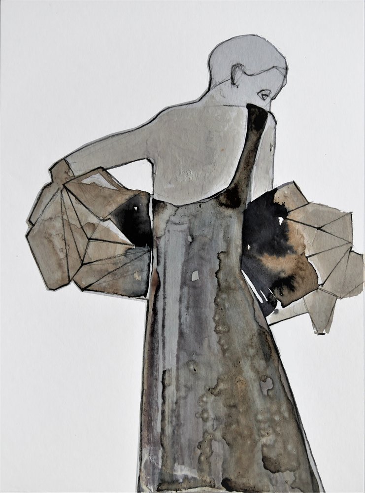 Contemplative Woman in Gray by Doris Schmitz