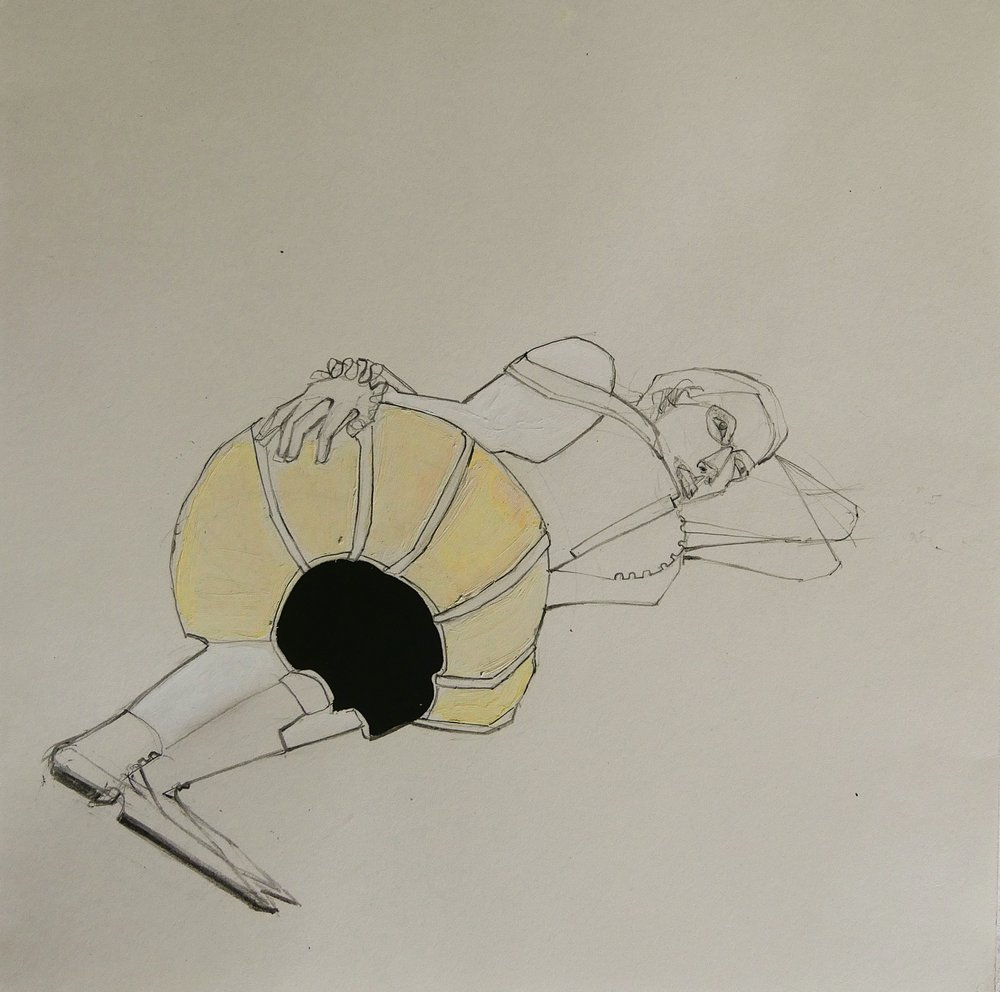 Contemplative Yellow Figure by Doris Schmitz