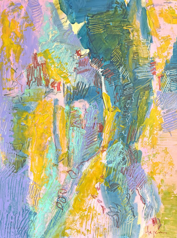 Vibrant Yellow Blue Abstract by Dorothy Fagan