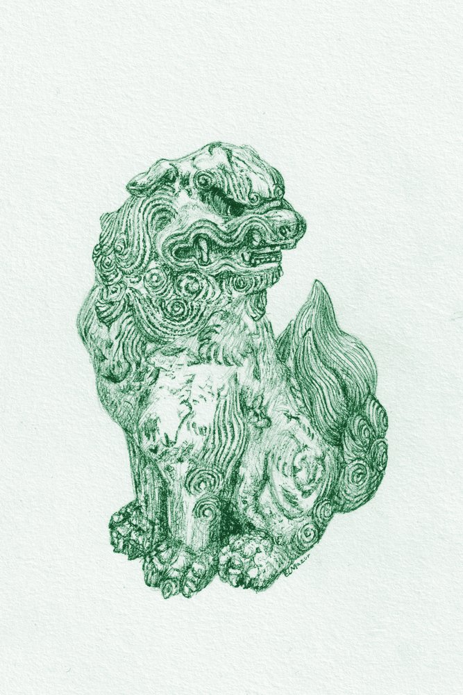 Green Foo Dog Guardian by EC Mazur