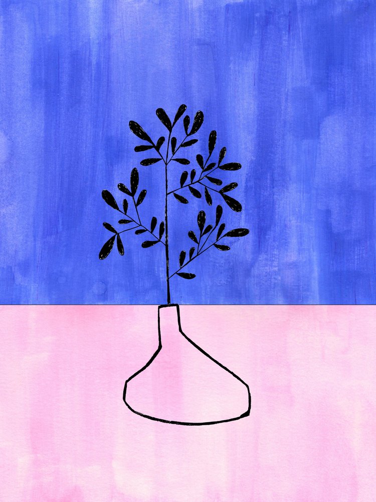 Blue Pink Botanical Vase by Ejaaz Haniff
