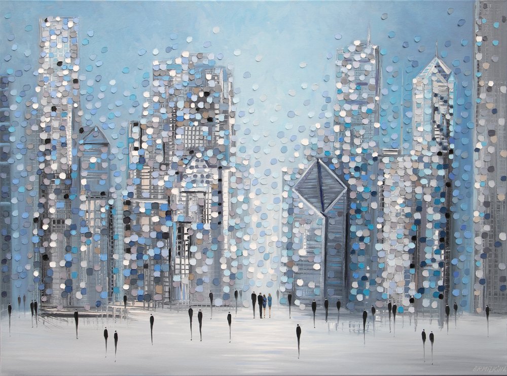 Dotted Cityscape Blue by Ekaterina Ermilkina