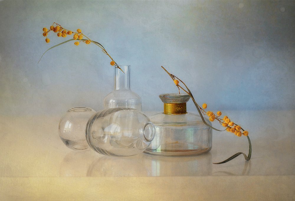 Yellow Berries Glass Bottles by Elena Arjona