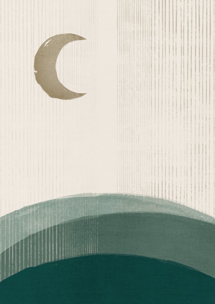 Crescent Moon Green Hills by Ema Paraschiv