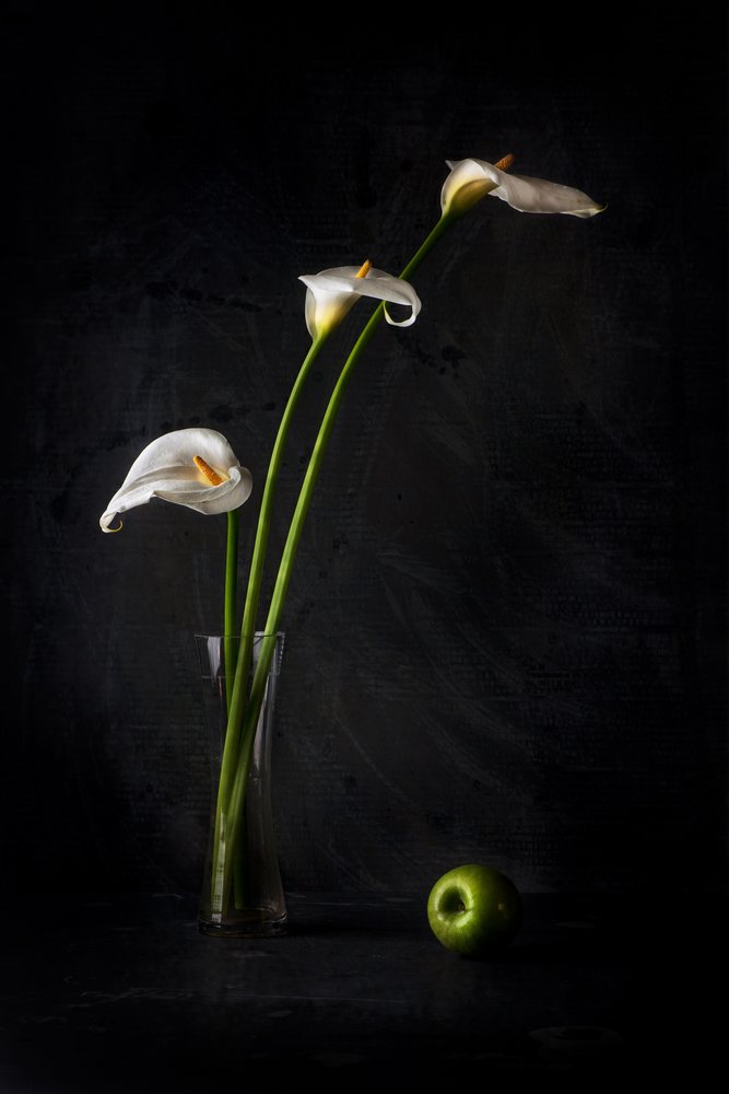 Calla Lilies And Apple by Felice Angelino
