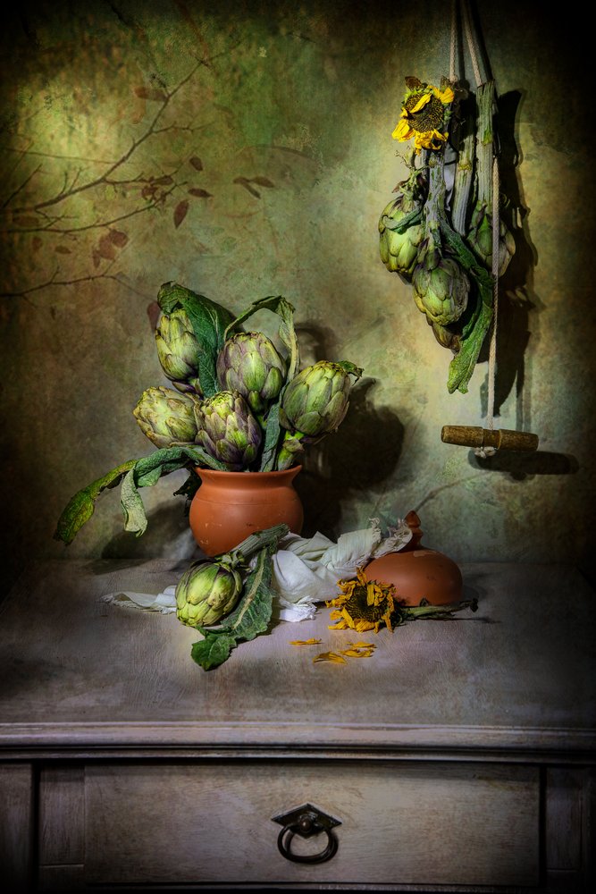 Rustic Artichoke Still Life by Felice Angelino