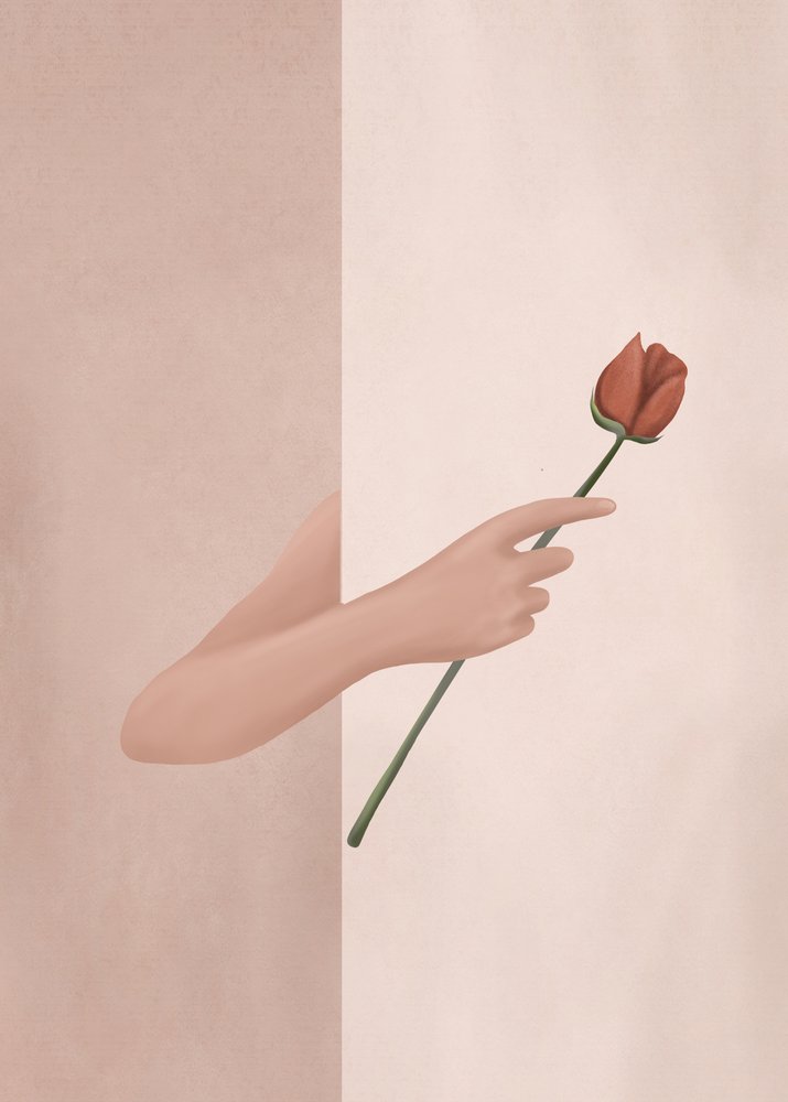 Hand Holding Rose by Flow Line