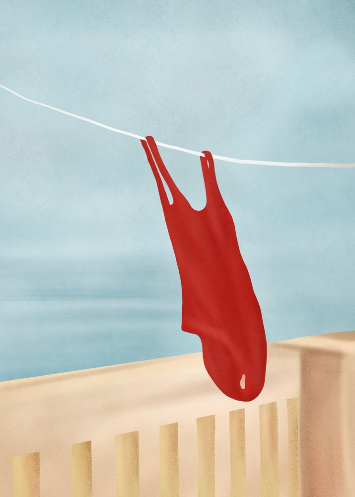 Red Swimsuit on Balcony by Flow Line