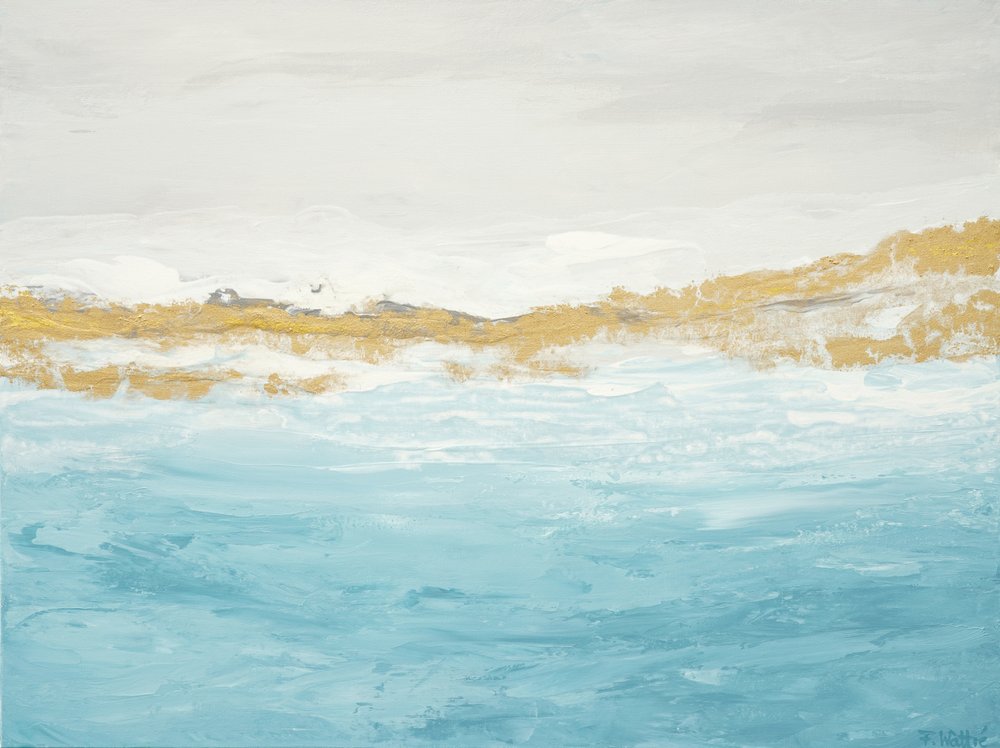 Abstract Blue Gold Seascape by Françoise Wattré