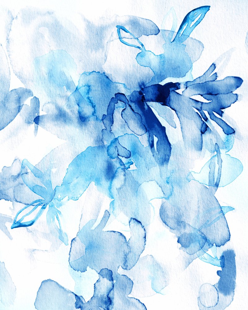 Blue Watercolor Blooms by Gemma Bardot