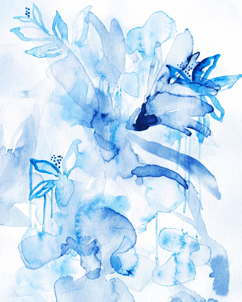 Indigo Watercolor Flowers by Gemma Bardot