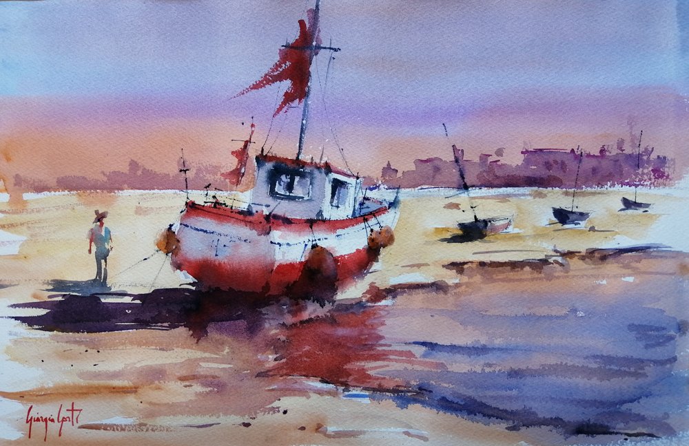 Beached Boat at Sunset by Giorgio Gosti