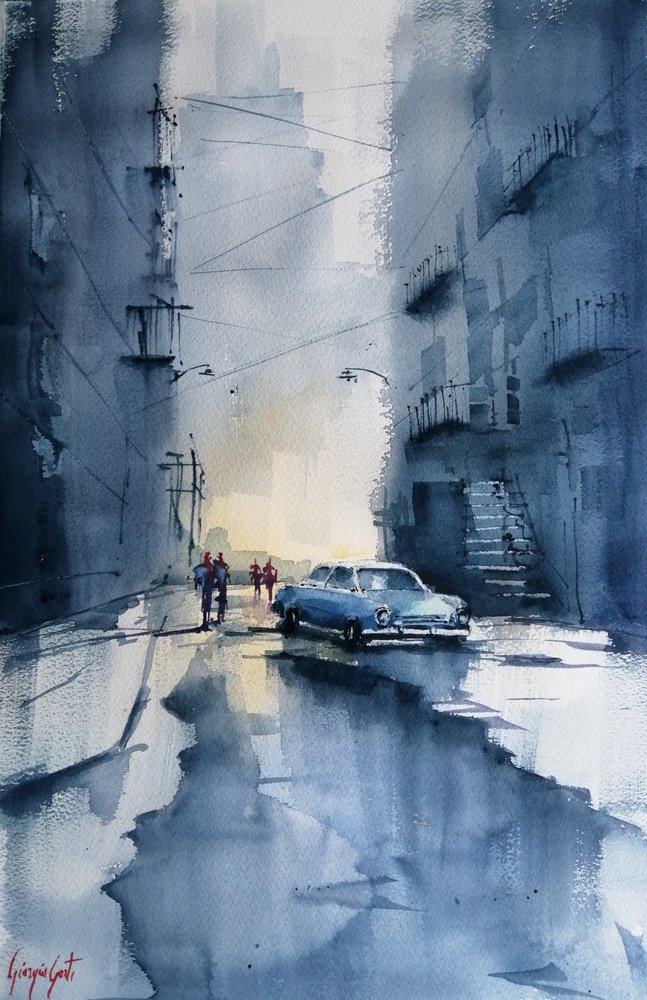 Classic Car City Rain by Giorgio Gosti