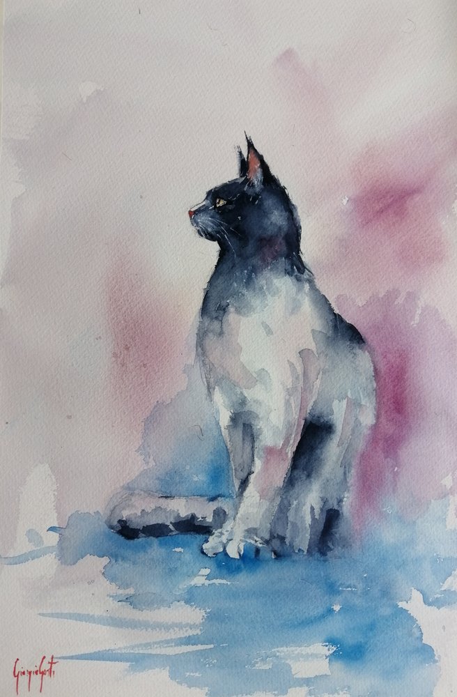 Elegant Watercolor Cat by Giorgio Gosti