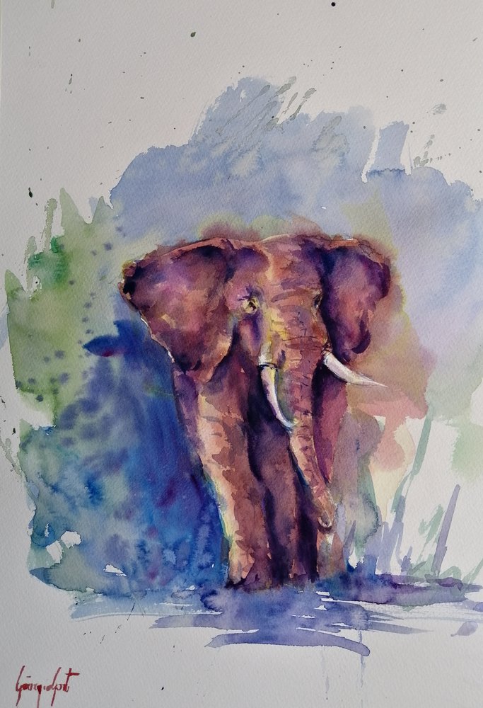 Majestic Watercolor Elephant by Giorgio Gosti