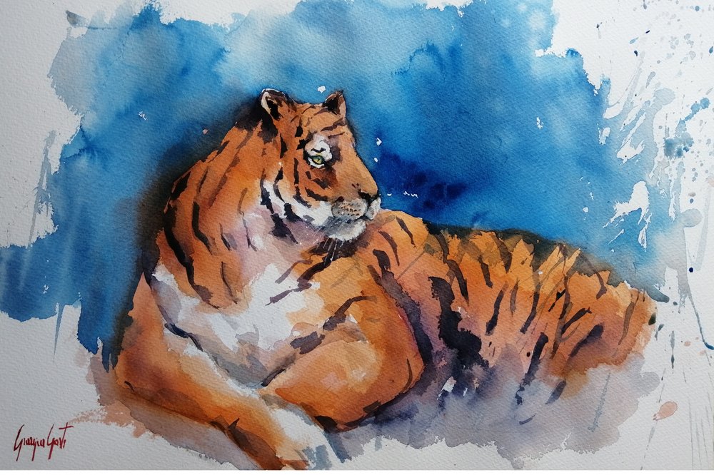Majestic Watercolor Tiger by Giorgio Gosti