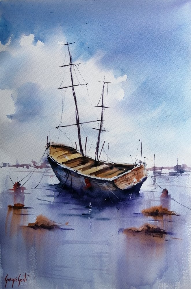 Old Boat Calm Water by Giorgio Gosti