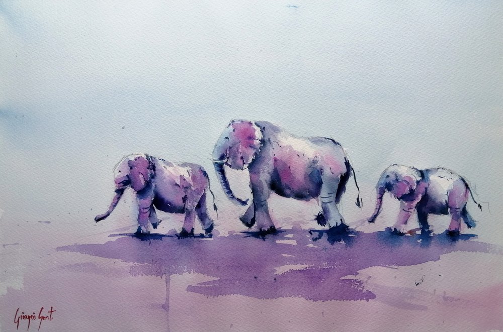 Purple Elephant Family by Giorgio Gosti