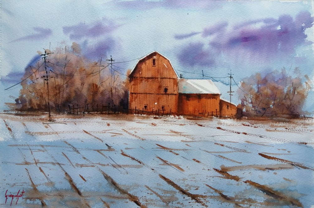 Red Barn In Snow by Giorgio Gosti