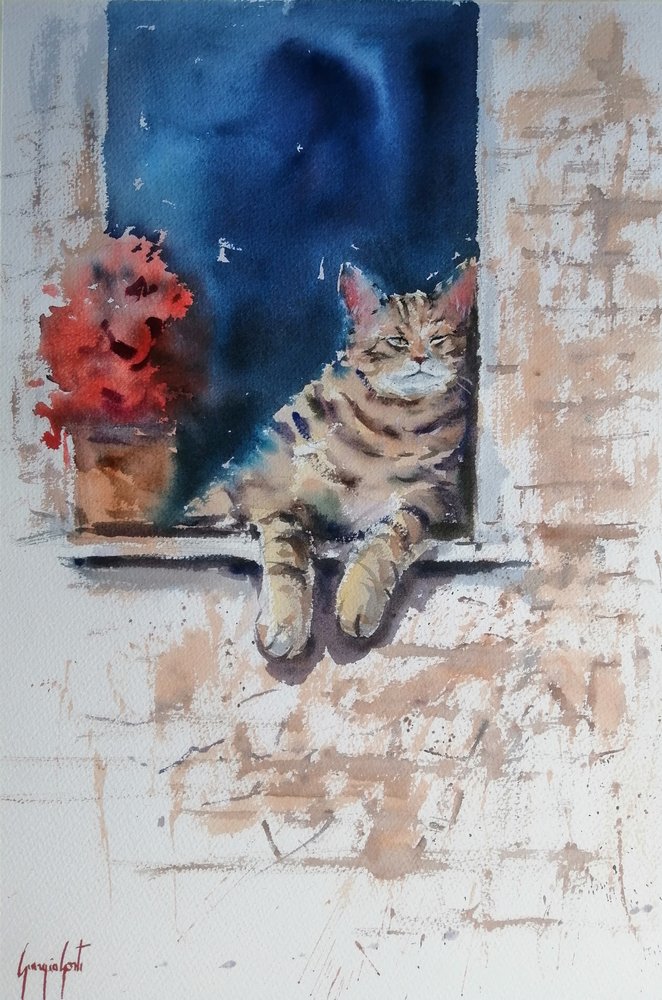 Relaxed Cat Window Sill by Giorgio Gosti
