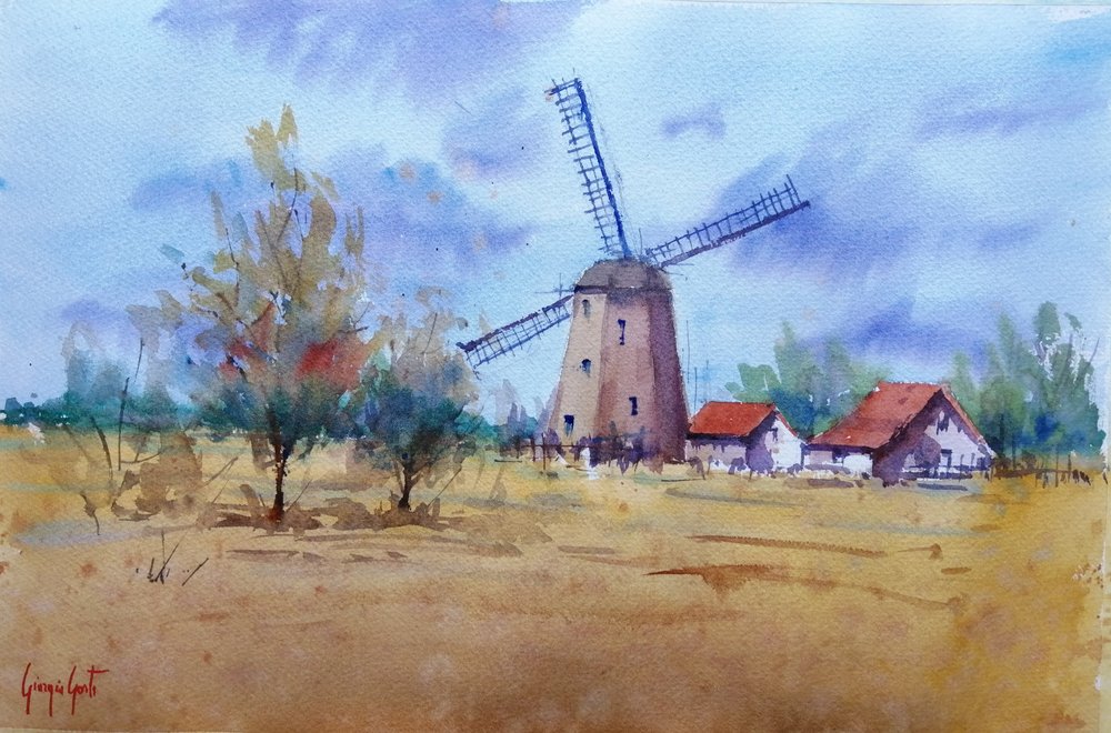Rustic Windmill Landscape by Giorgio Gosti
