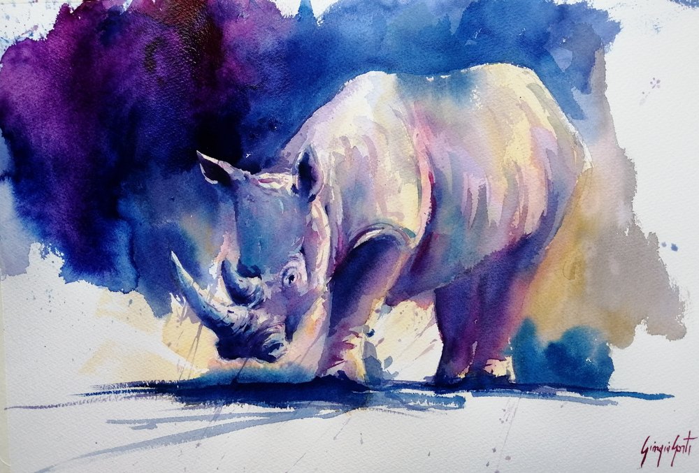 Vibrant Purple Rhinoceros by Giorgio Gosti