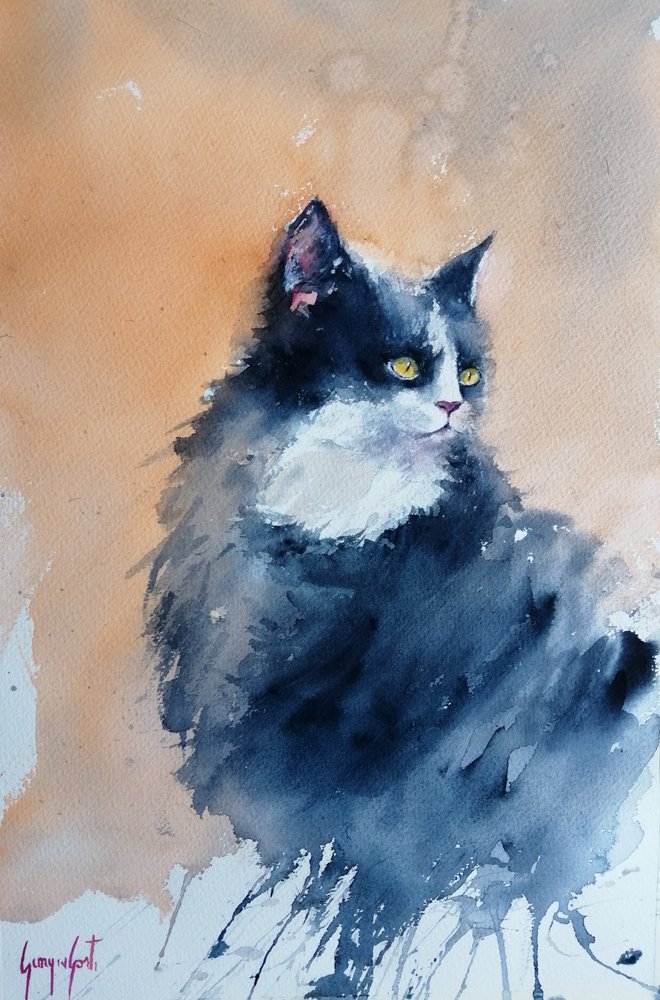 Watchful Watercolor Cat by Giorgio Gosti