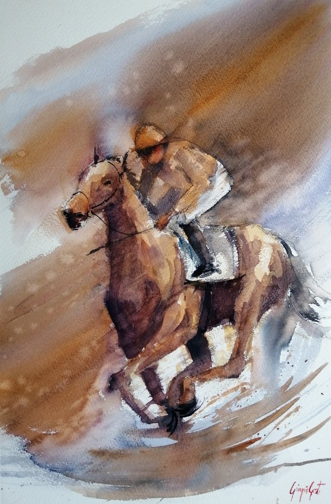 Watercolor Horse Race by Giorgio Gosti