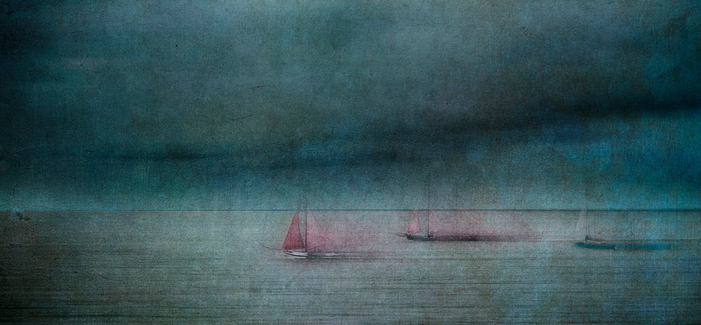 Dark Seascape Red Sail by Greetje van Son