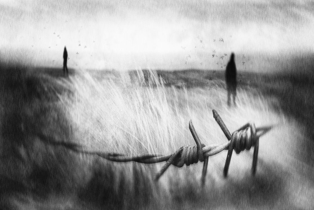 Distant Figures Barbed Wire by Gustav Davidsson