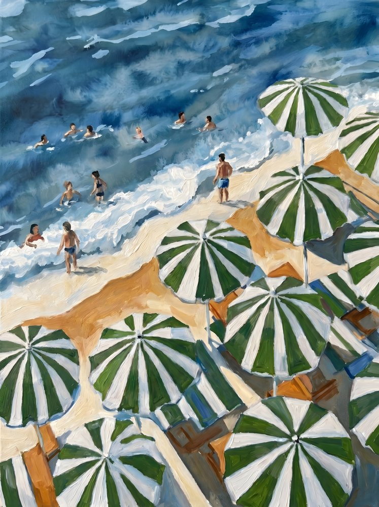 Green Striped Beach Umbrellas by HUGO