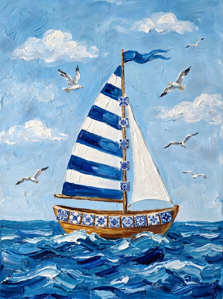 Striped Sailboat Blue Ocean by HUGO
