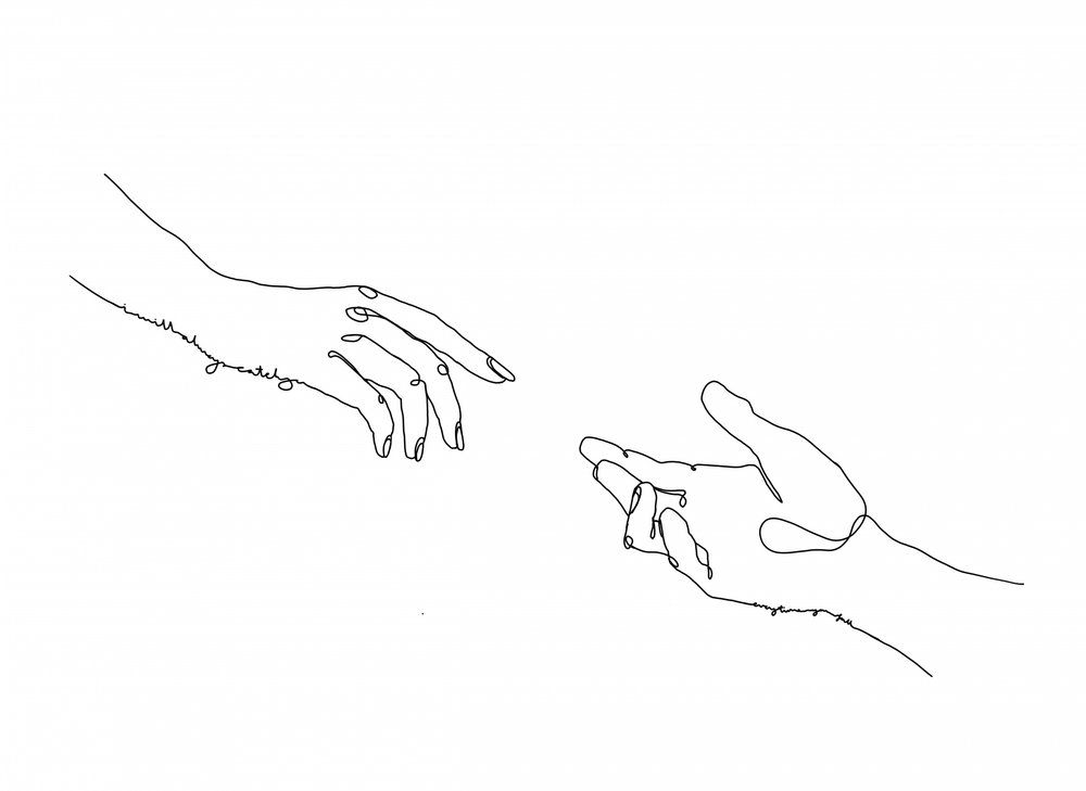 Minimalist Hands Reaching by Hanna Lee Tidd