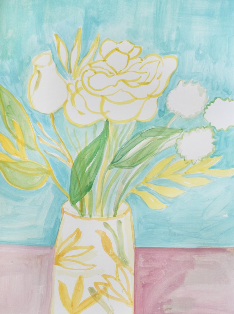 Soft Yellow Floral Vase by Iria Fernandez