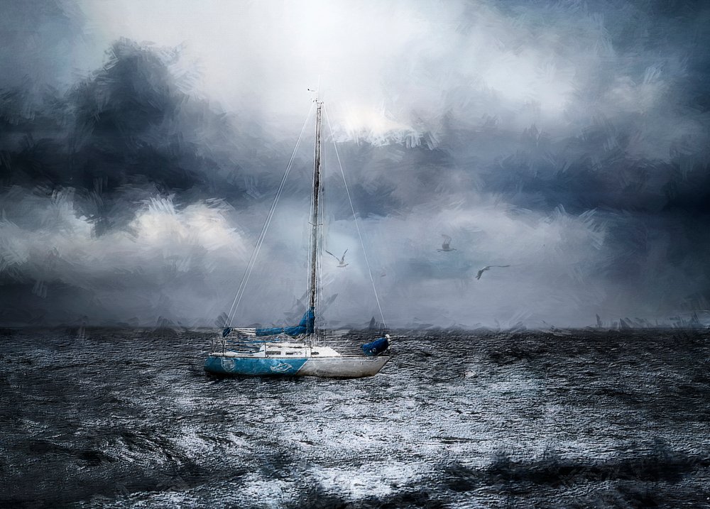 Stormy Ocean Sailboat by Jana Broskina