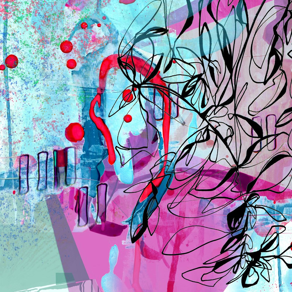 Vibrant Pink Blue Abstract by Jenja Braun
