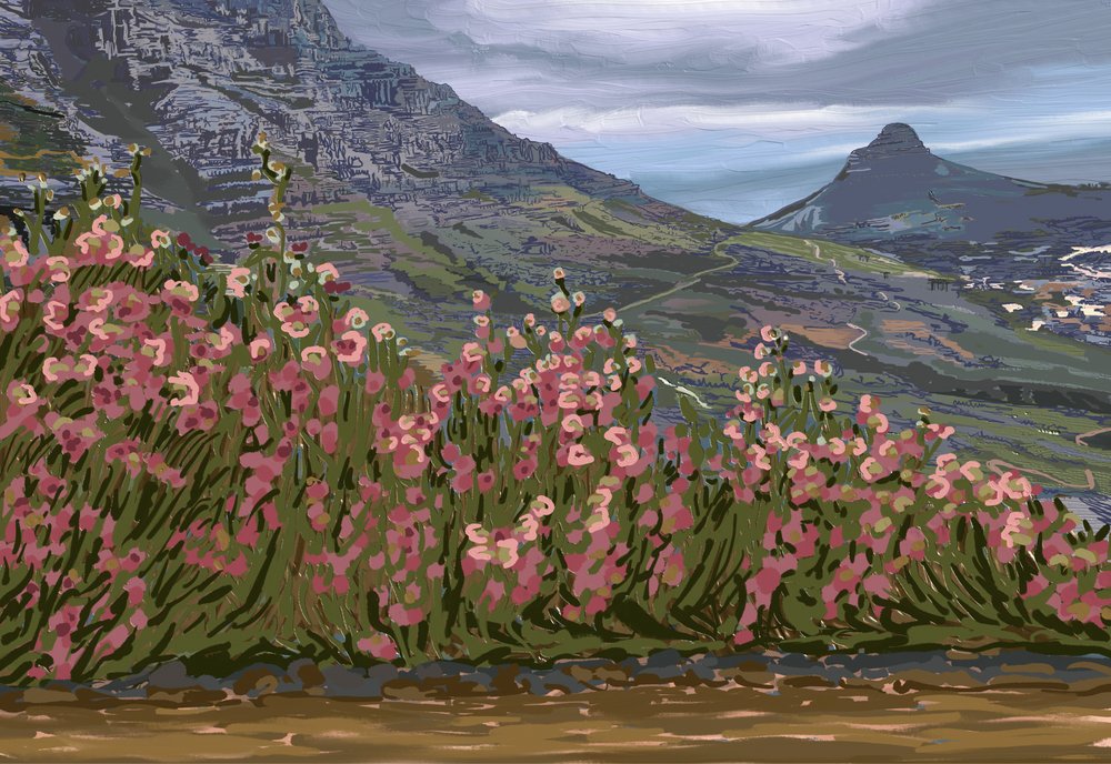 Pink Flowers Mountain Vista by Jenna Alheit