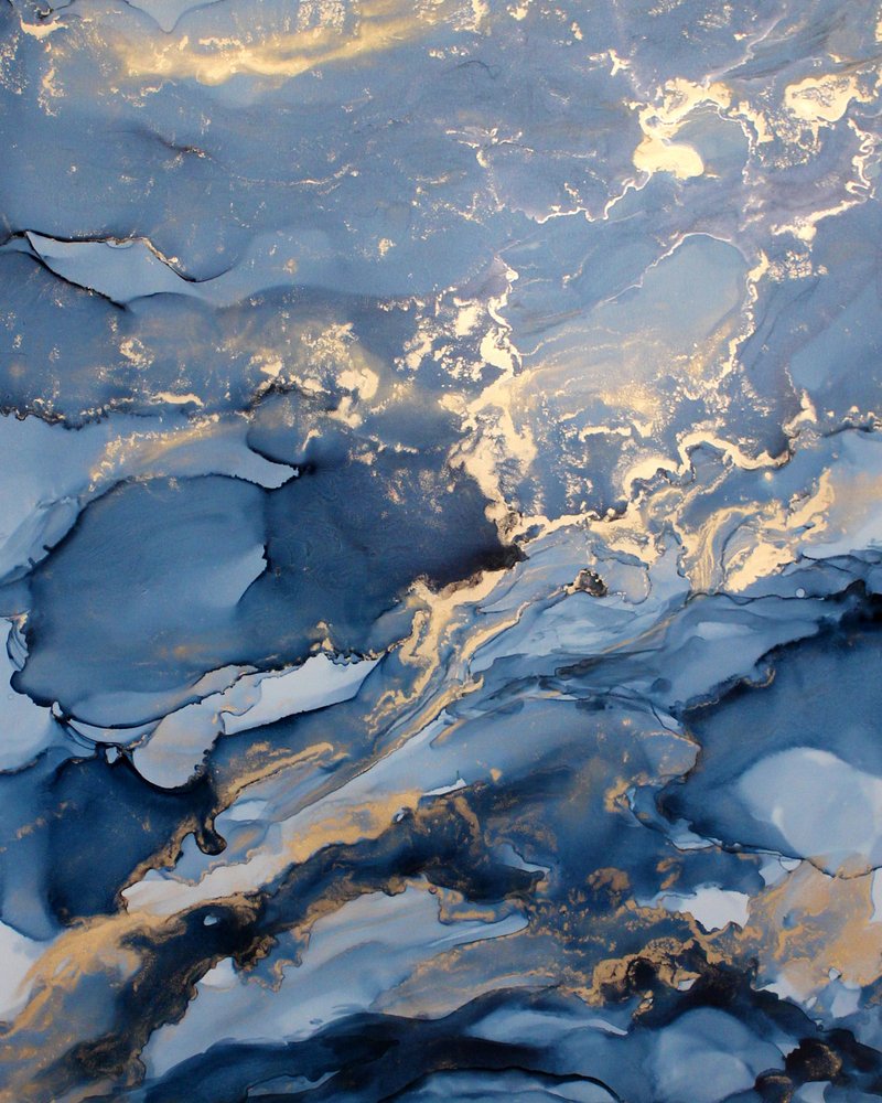 Deep Blue Gold Abstract by Jenny Nielsen