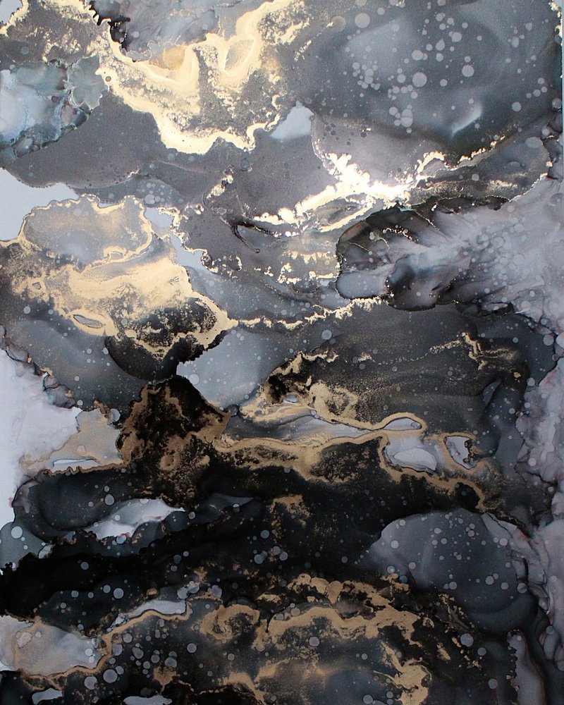 Golden Abstract Ink Flow by Jenny Nielsen