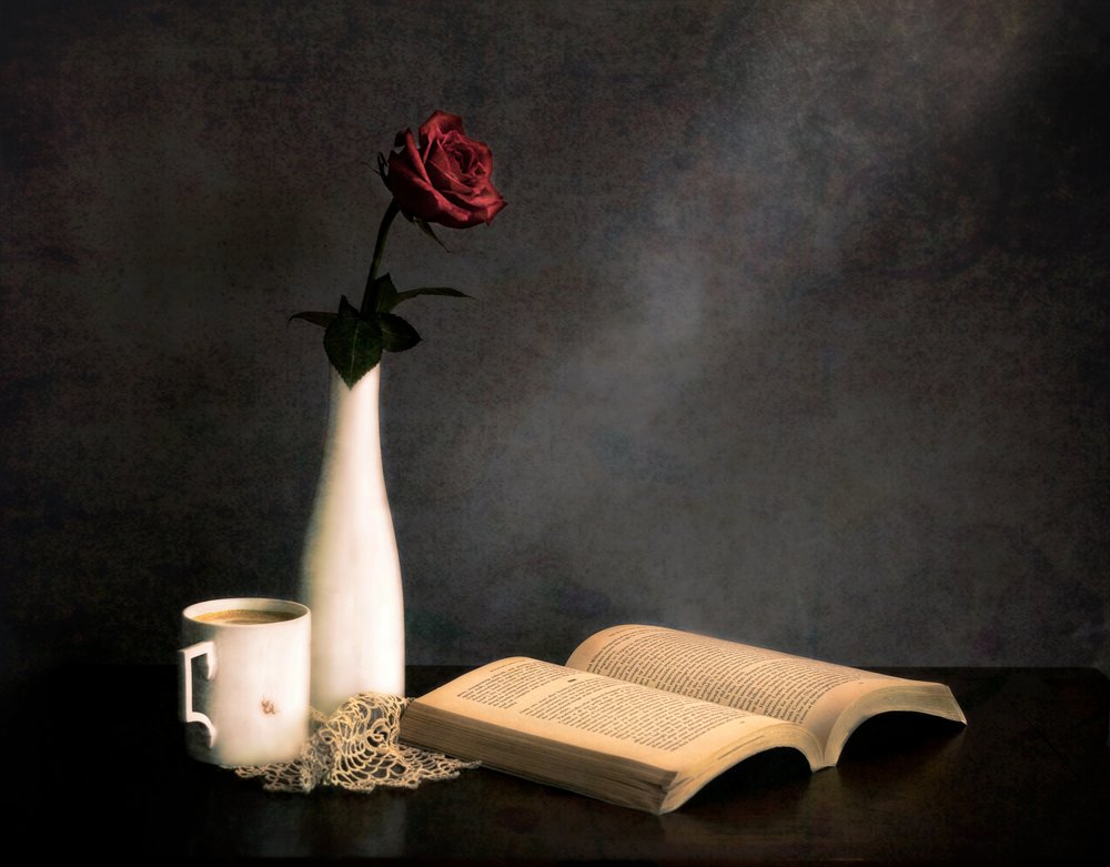 Rose Coffee Book Still Life by Jie Fischer