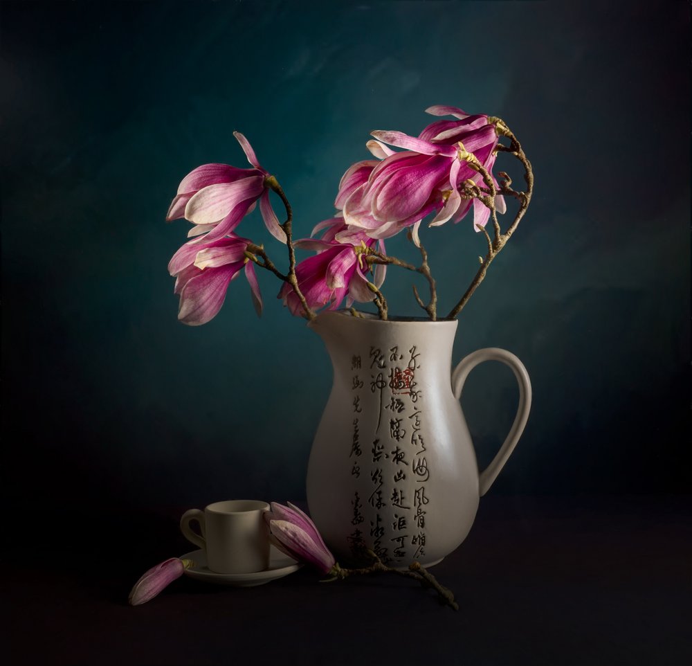 Elegant Magnolia Still Life by John-Mei Zhong