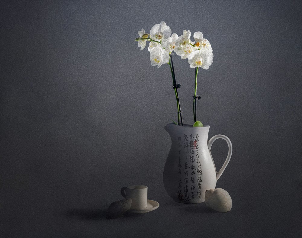 Elegant Orchid Still Life by John-Mei Zhong
