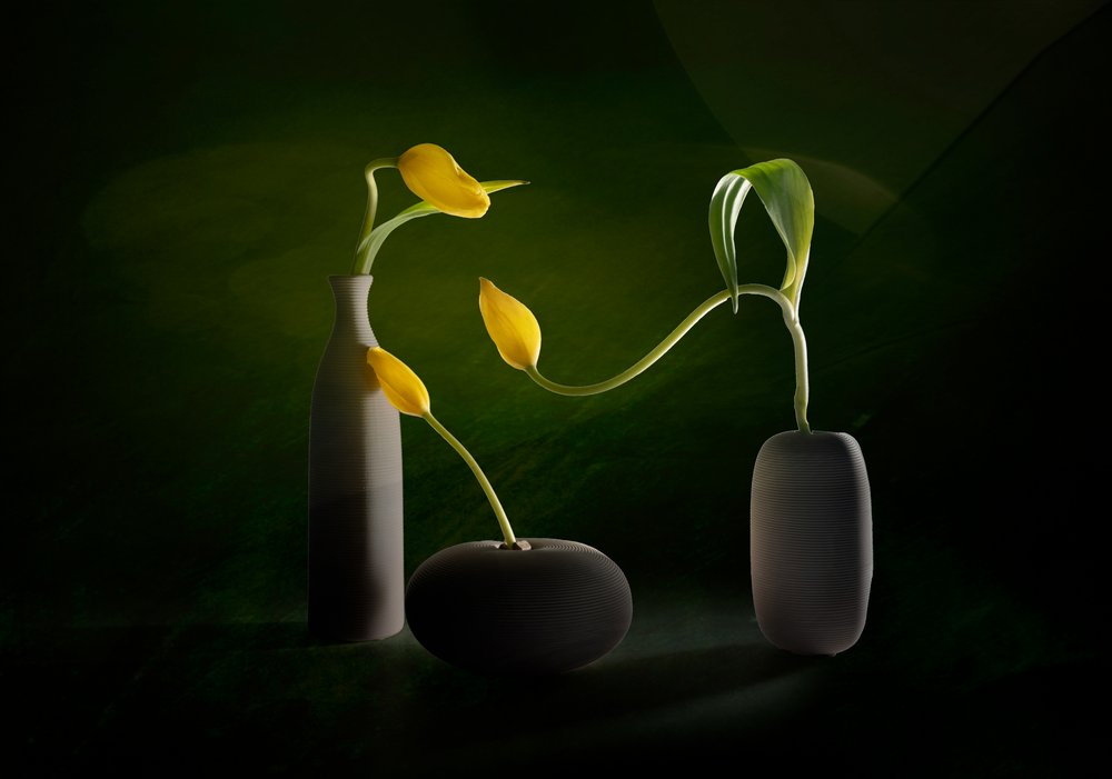 Green Yellow Floral Vases by John-Mei Zhong